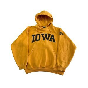 Vintage Iowa Hawkeyes Hoodie Mens Small Yellow Pullover Distressed Logo‎ Y2K